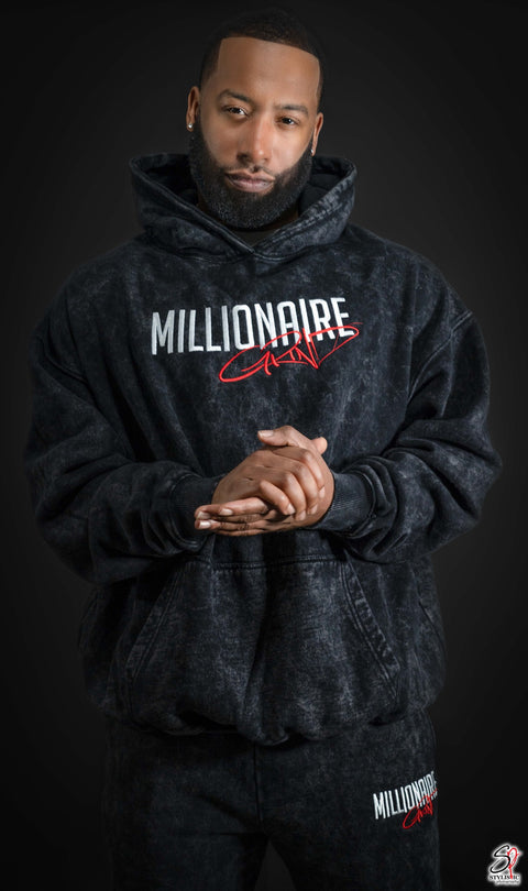 Millionaire Grind - Heavyweight Embroidered Acid Wash Stacked Jogger Set