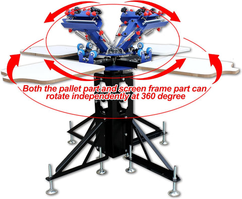 4 Color 4 Station Screen Printing Machine Screen & Platen Rotating Micro-Registration Screen Printing Press Equipment