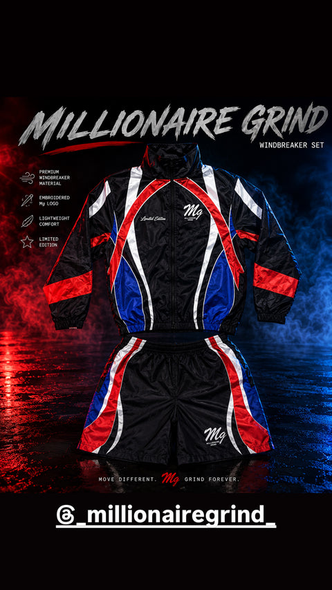 Millionaire Grind - Heavyweight Embroidered Windbreaker & Shorts set.